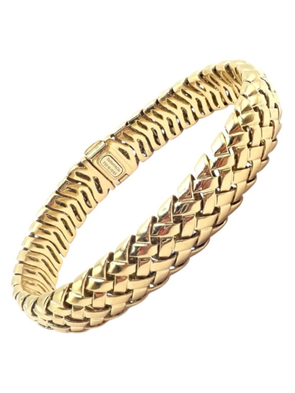 Authentic! Tiffany & Co Vannerie 18k Yellow Gold Basket Weave Bracelet 1995
